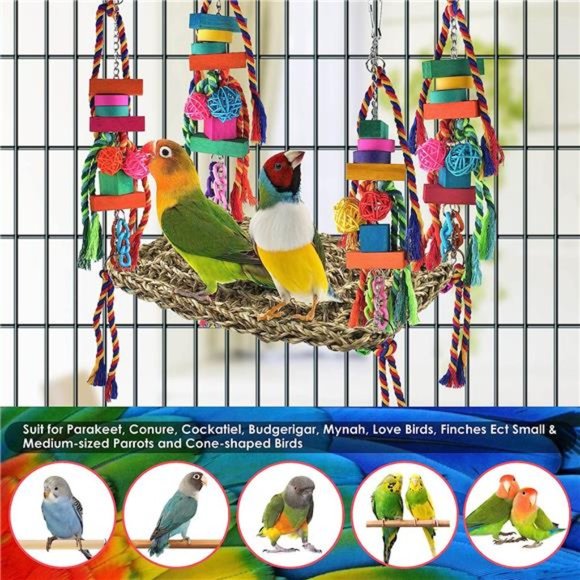 Bird Toys,Bird Foraging Wall Toy LargeSize Seagrass Woven Climbing Hammock Swing - Picture 5 of 6